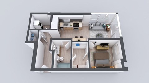 Floor plan for 1 bed, 1 bath, 672 sqft
